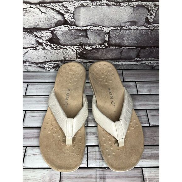 Vionic Layne Cream Leather Thong Flip Flops Orthopedic Sandals Women 10M US/42EU - Picture 16 of 16
